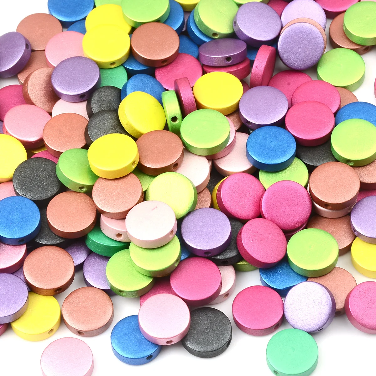 15/30pcs Random Color 15/20mm Flat Round Painted Wooden Loose Beads DIY Bracelet Handmade Craft Supplies