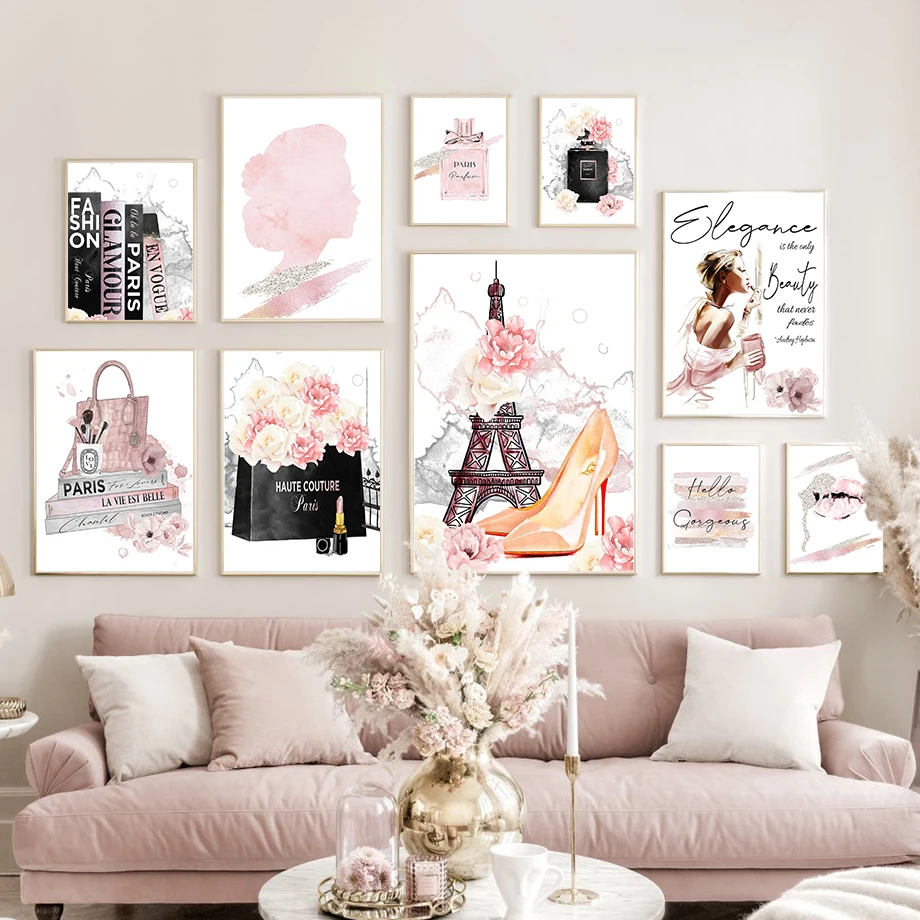 Paris Tower Girl Books Perfume High Heels Wall Art Canvas Painting Nordic Posters And Prints Pictures For Shop Girl Room Decor