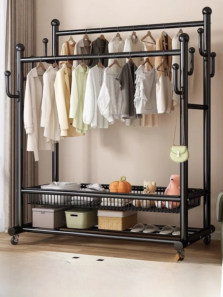 

Двойной стержень, напольная вешалка для одежды Drng Ra, спальня, домашняя комната, многофункциональная вешалка для одежды, подставка из углеродистой стали