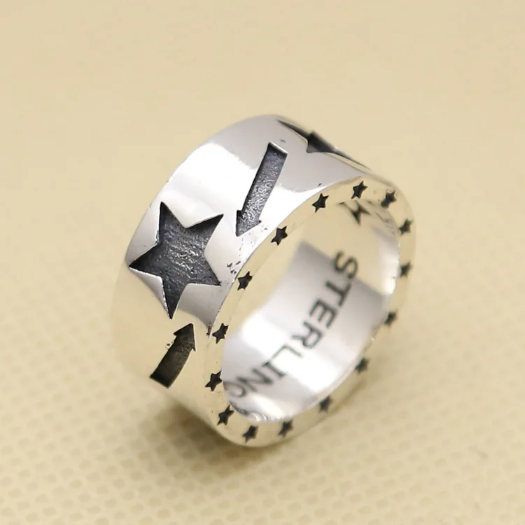 

Hip hop S925 sterling silver pentagram arrow ring for couples, Korean version ring, simple and trendy accessory