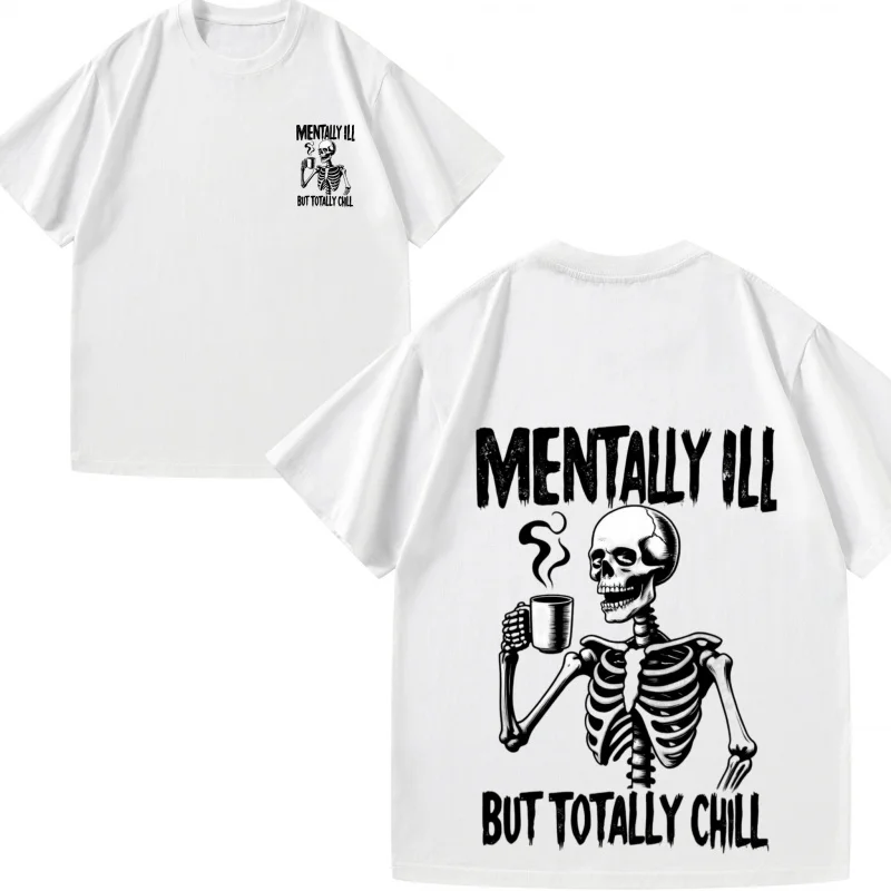 تي شيرت رجالي بهيكل عظمي أسود لشرب القهوة بشكل عقلي فاسد ولكن سيناريوهات الهالوين البرد بالكامل تي شيرت جرافيك مضحك #4