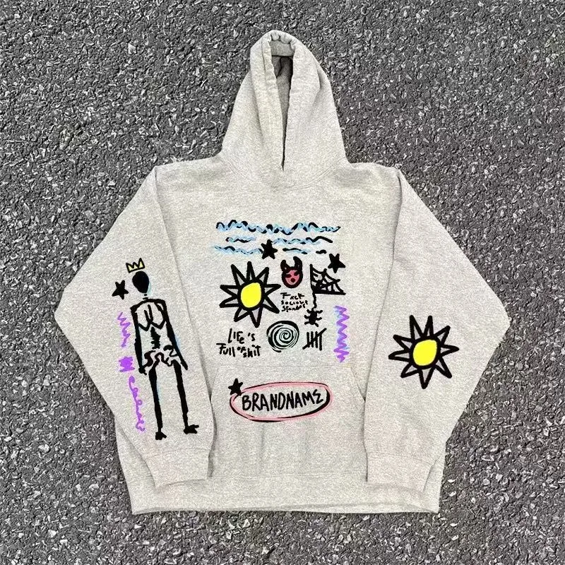 

Уличная одежда Skull King Graffiti High Street Мужской пуловер в стиле хип-хоп Y2K Простой узор Модная повседневная толстовка Модная свободная толстовка