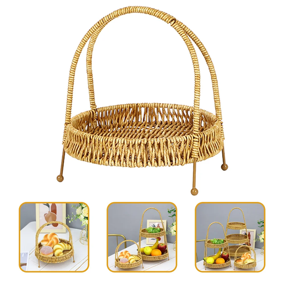 

Woven Rattan Food Basket Round Serving Tray for Bread Fruits Vegetables Compact Space Saving Design for Daily Use