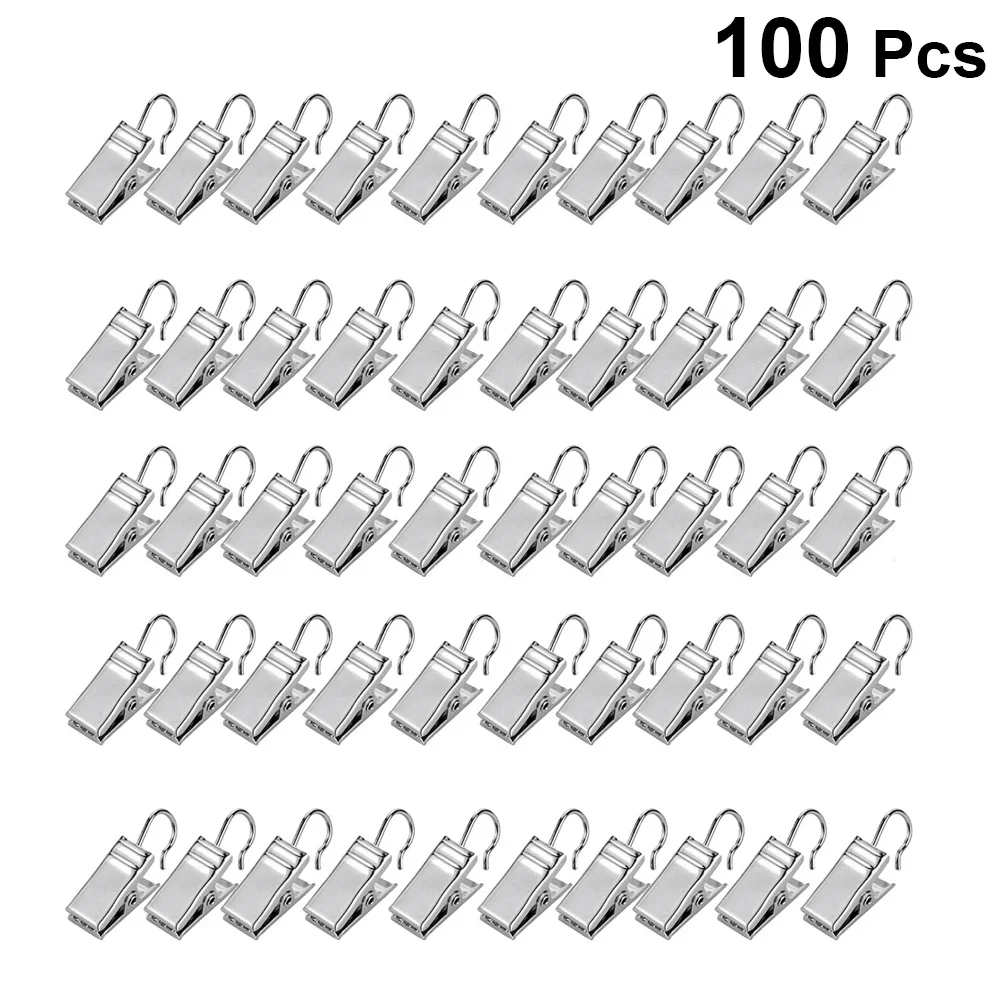 

100Pcs Metal Curtain Hangers Strong Iron Clamp for Bathroom Bedroom Living Room Silver Clip Rings Iron Curtain Ring
