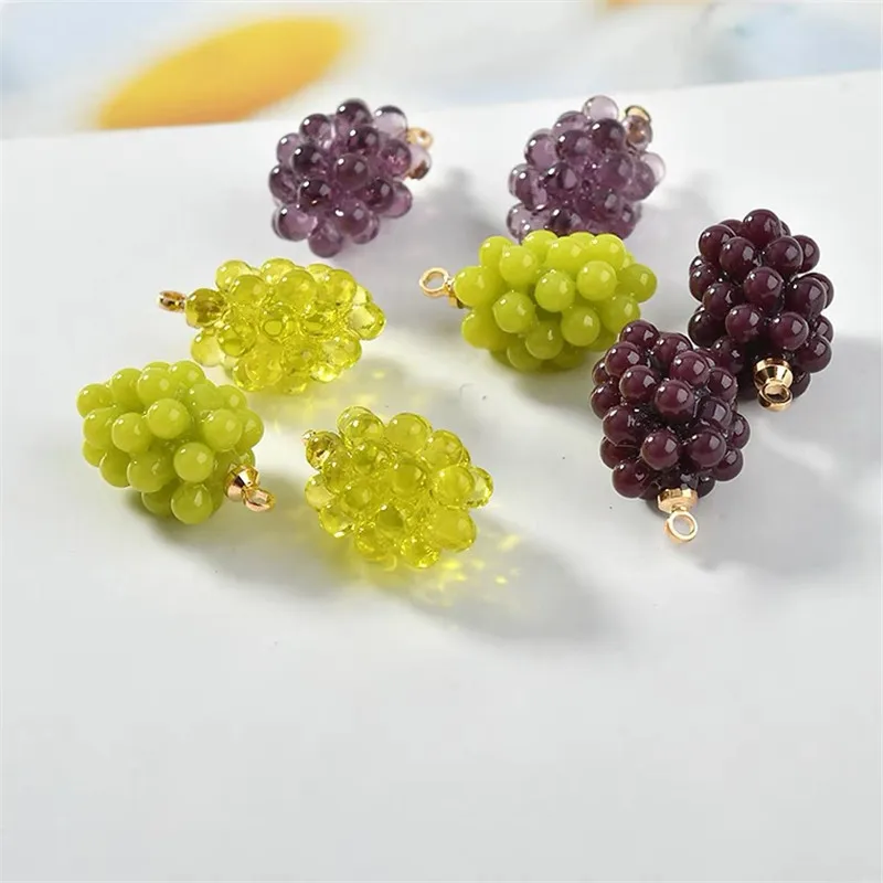 

New style 40pcs/lot color print cartoon grape shape acrylic beads with alloy cap charms diy jewelry earring accessory