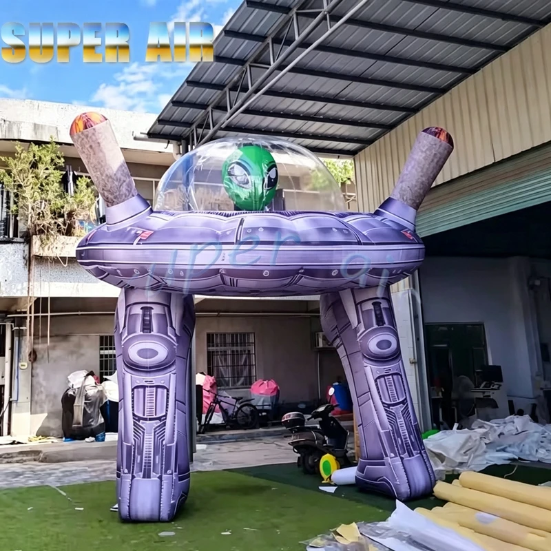 Giant Inflatable UFO Alien Arch, Blow Up Flying Saucer Archway, Outdoor Space Theme Decor for Sci-Fi Exhibition, Amusement Park