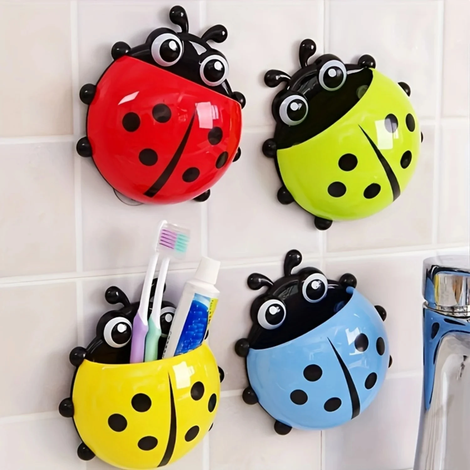 1Pcs Ladybug Animal Insect Toothbrush Holder Bathroom Cartoon Toothbrush Toothpaste Wall Suction Holder Rack Container Organizer
