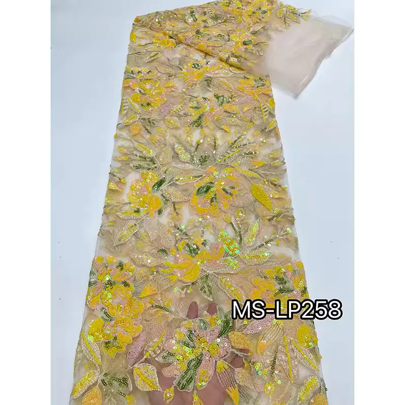 

Ткань с вышивкой в виде лотоса и пайетками, 1 ярд, новая мягкая сетчатая ткань, материал для пошива свадебных платьев, ципао, для рукоделия