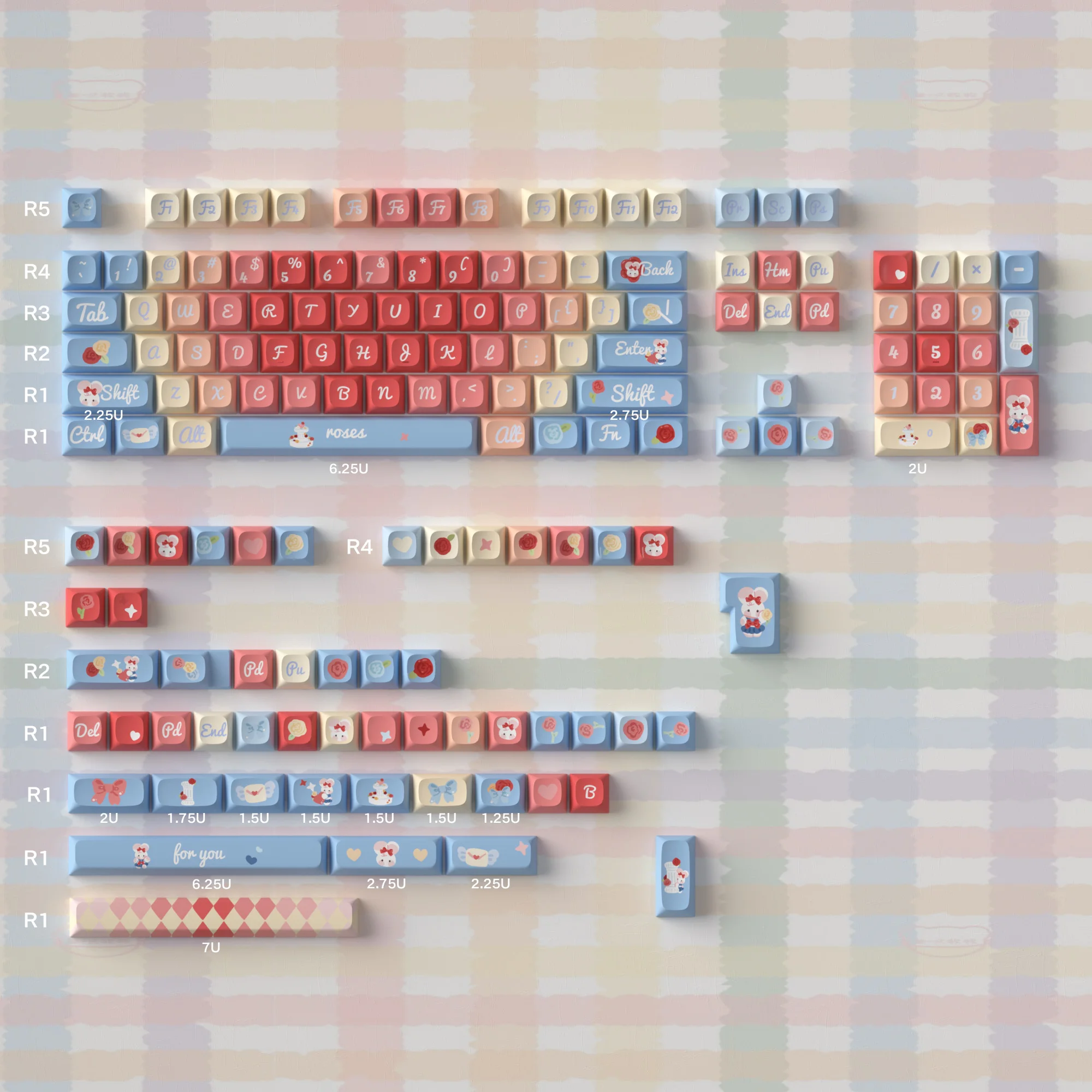 ECHOME The Rose Poem Theme Keycap Set PBT Dye-sublimation Cute Keyboard Cap URE Profile Key Cap for Mechanical Keyboard Gift