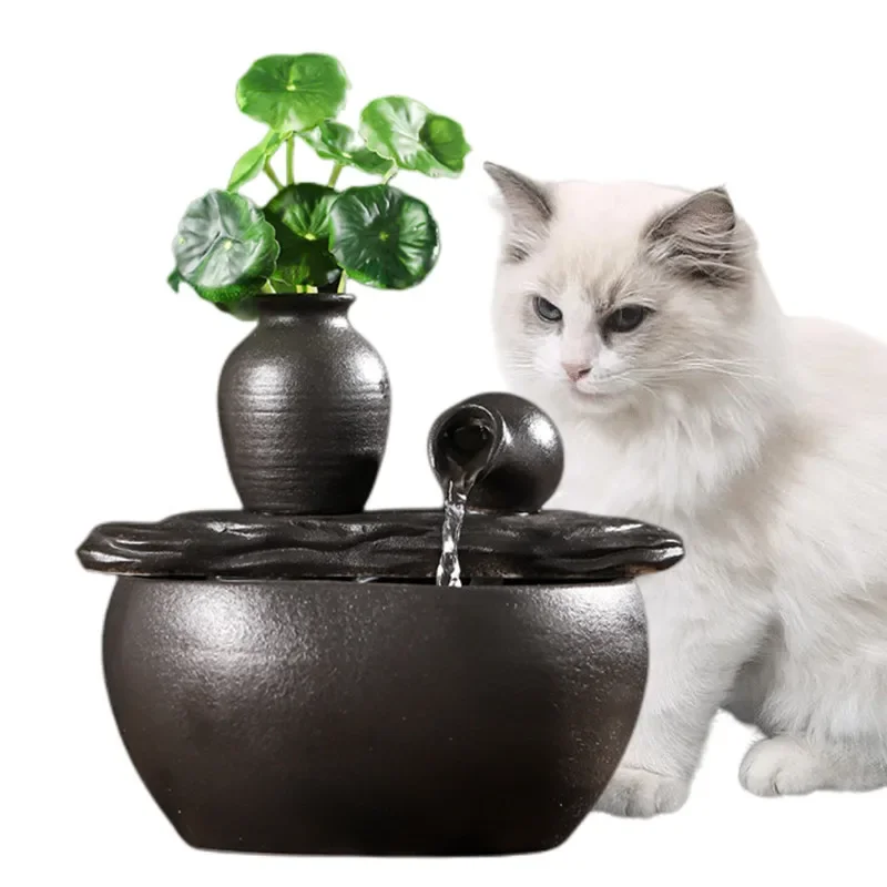 Ceramic Water Fountain for Cat and Dog,Indoor Decor Landspace,Filter Pet Drinker,Cats Drinking Bowl,Pet Water Dispenser,1.5L USB