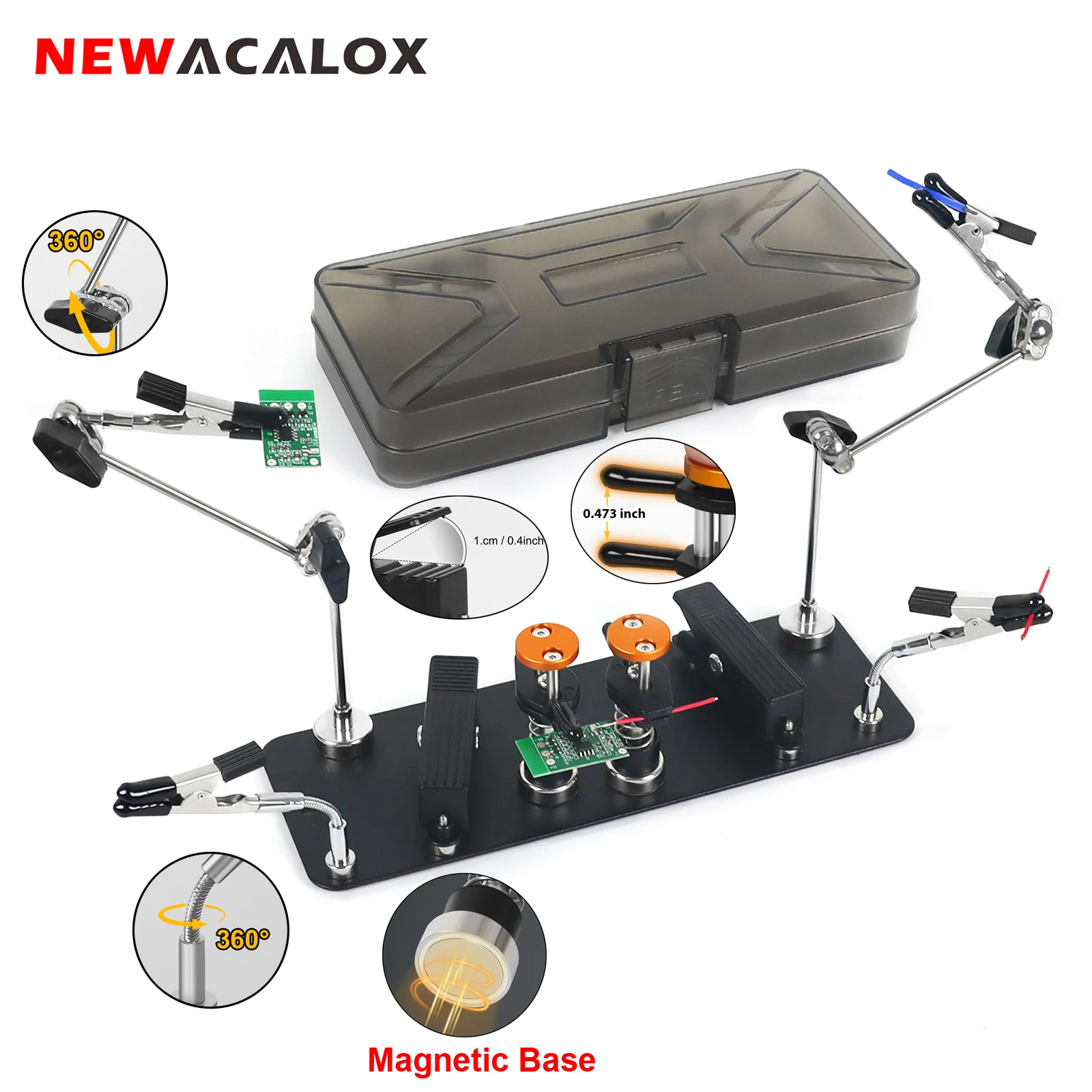 NEWACALOX Magnetic Flexible Helping Hands Soldering Tool with Heavy Duty Base Adjustable PCB Repair Fixing Clip for Welding