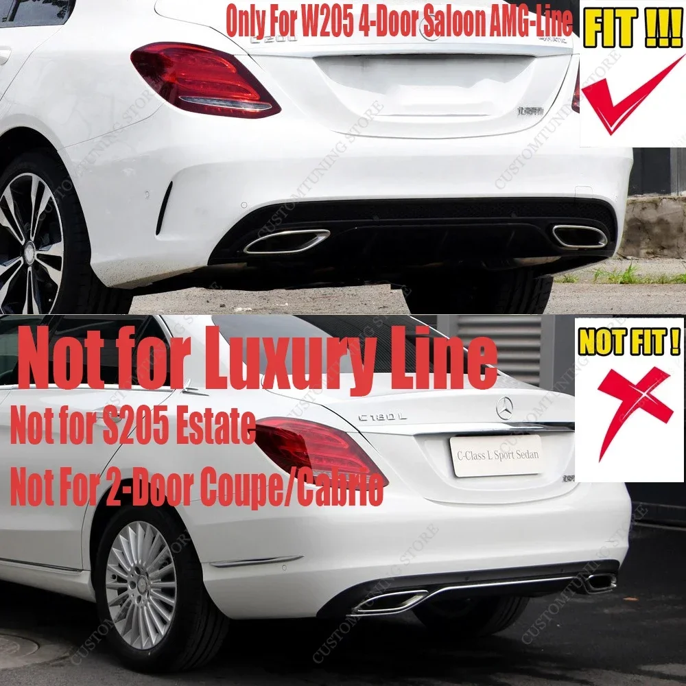 For Mercedes W205 Rear Bumper Side Splitter C-Class C300 C300d C43 C63 AMG Line Rear Bumper Diffuser Skirts Bodykits Tuning