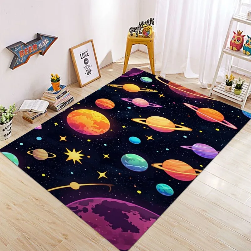 سجادة سجادة على شكل جالاكسي من كارتون سبيس جالاكسي، سجادة أرضية ملونة على شكل نجوم، سجادة أرضية مضادة للانزلاق لغرفة الأطفال وغرفة المعيشة وديكور المنزل #2