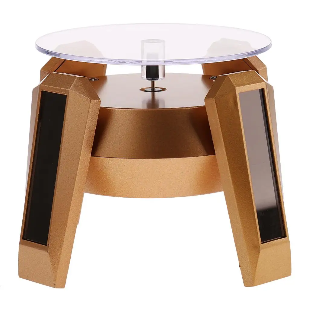 LED Solar Powered Jóias Display Stand placa, 360 Dergee Turntable