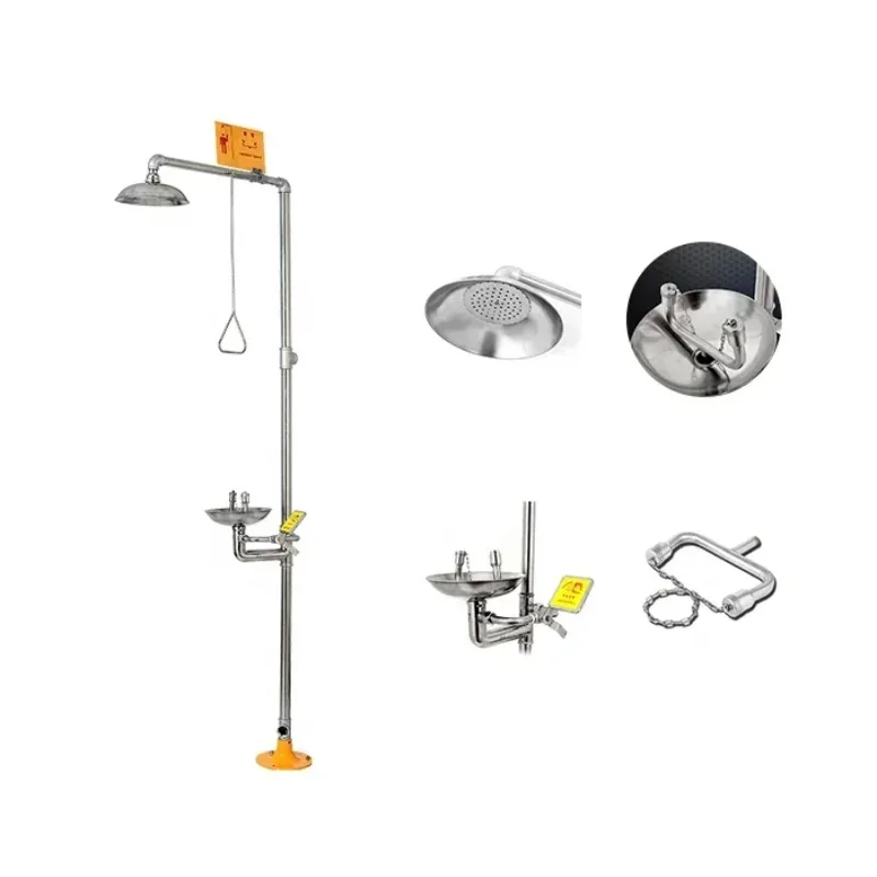 Manufacture stainless steel combination emergency safety drench shower and eyewash with dust cover