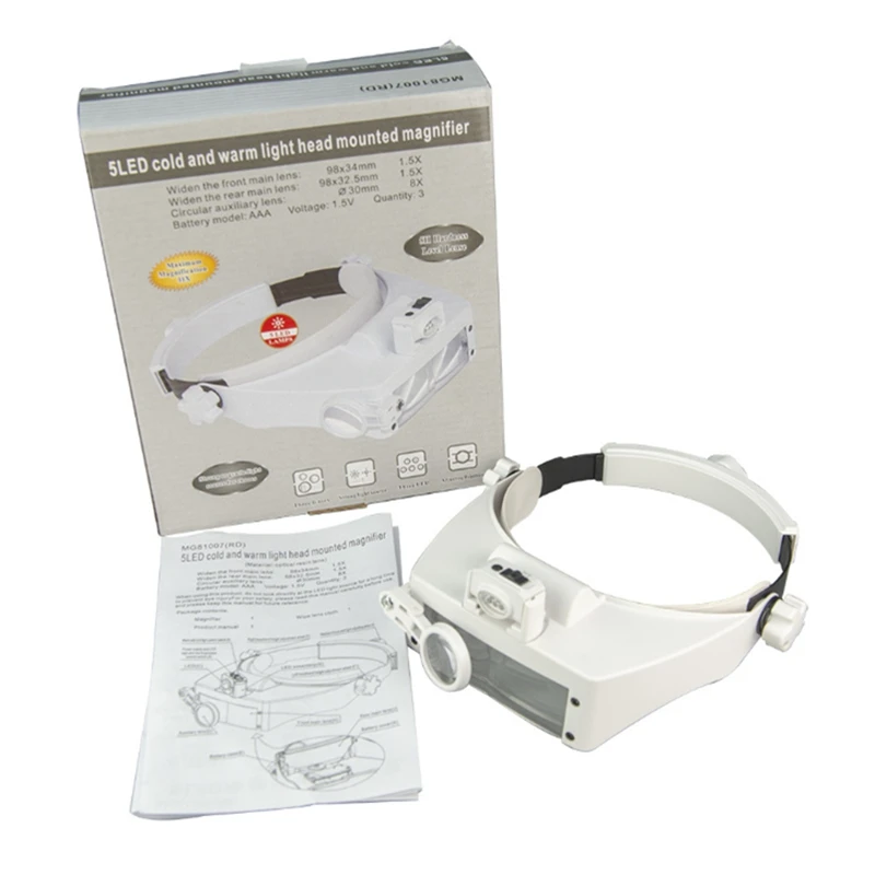Helmet Binocular Magnifying Glasses Third Hand Loupe with LED Light for Welding Repairing Headband Magnifier Eyelash Extension