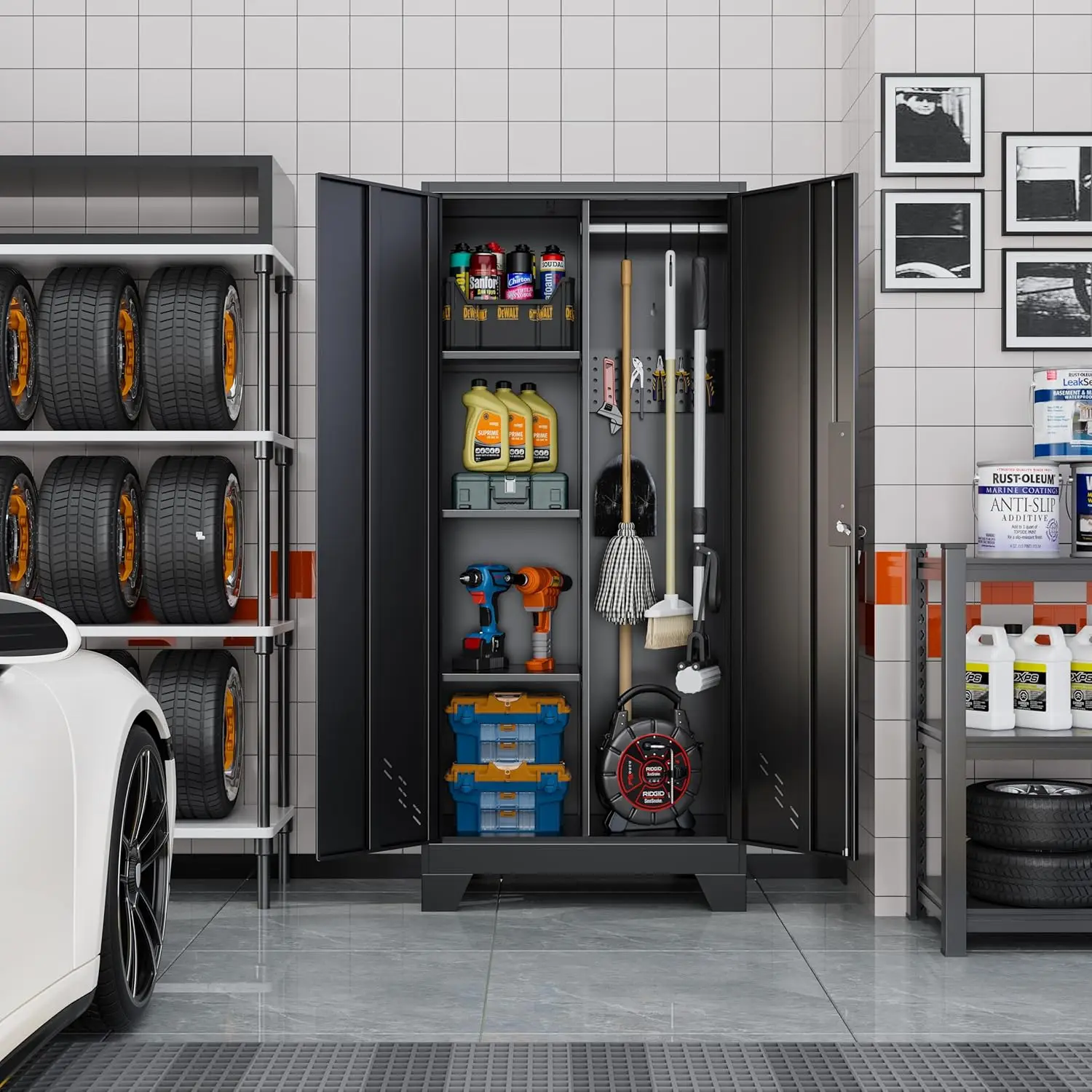 

61" Broom Closet Storage Cabinet, Metal Storage Cabinet with Doors, Utility Cabinets for Brooms and Mops,Customized