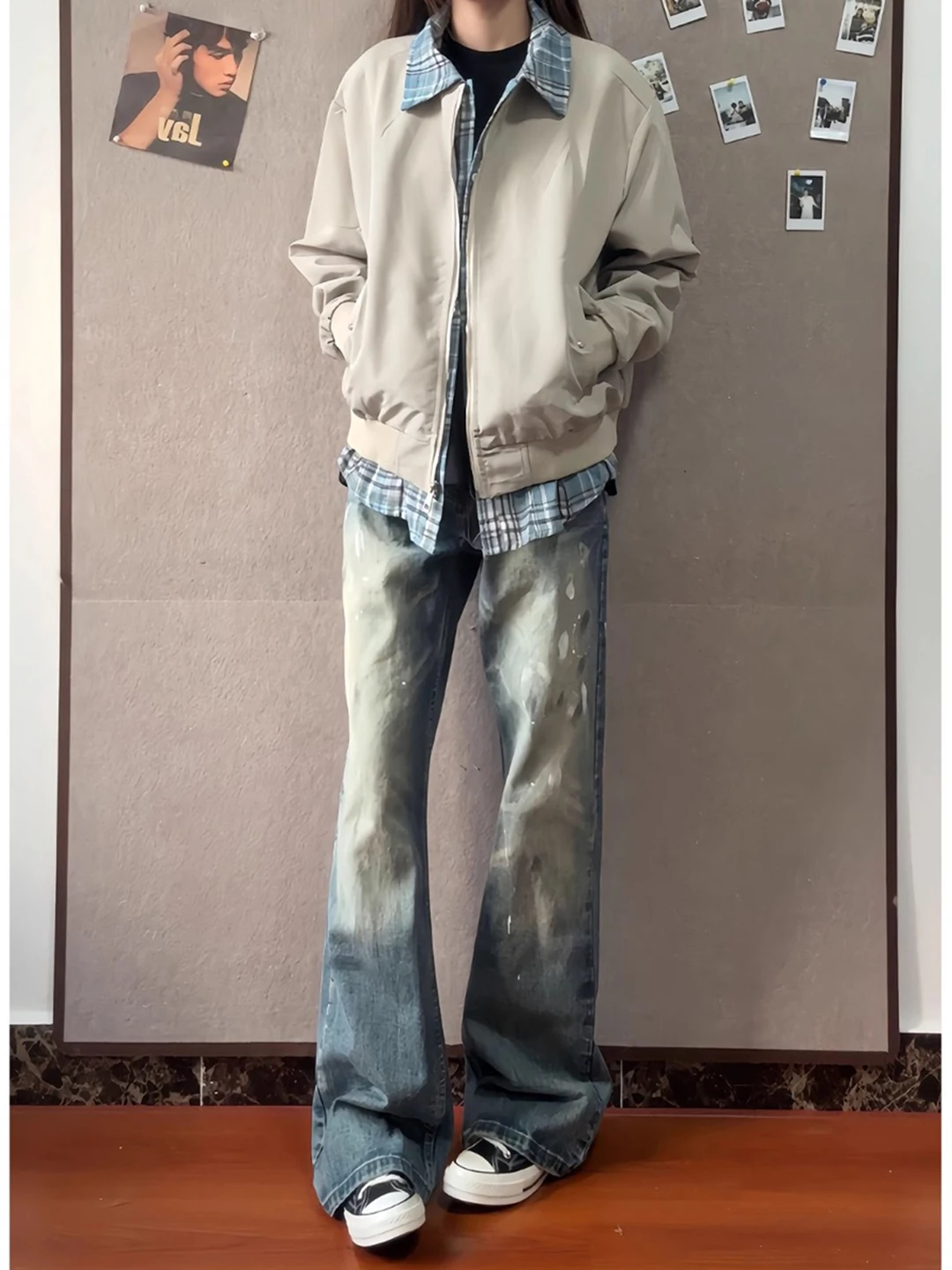 

Men's And Women's Waed Bell Bot Denim Jeans American Sle Dyeing Straight Leg Pants Autumn Wear Casual High Waist Zippe...