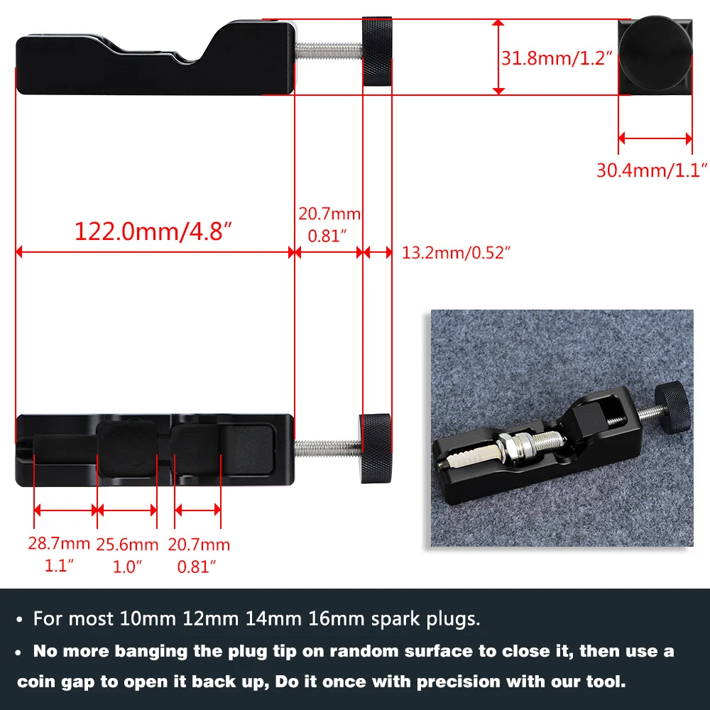 Car Universal Spark Plug Gap Tool Spark Plug Caliper With Feeler Gauge Gap Adjustment Tool Compatible For 10mm 12mm 14mm 16mm