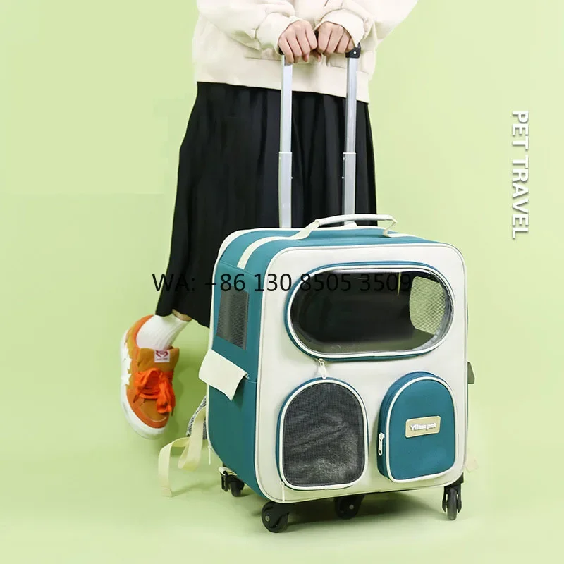 Foldable 2 Room Pet Carriers Travel Products Breathable Pet Dog Sling Bag Pet Trolley Bag with Wheels