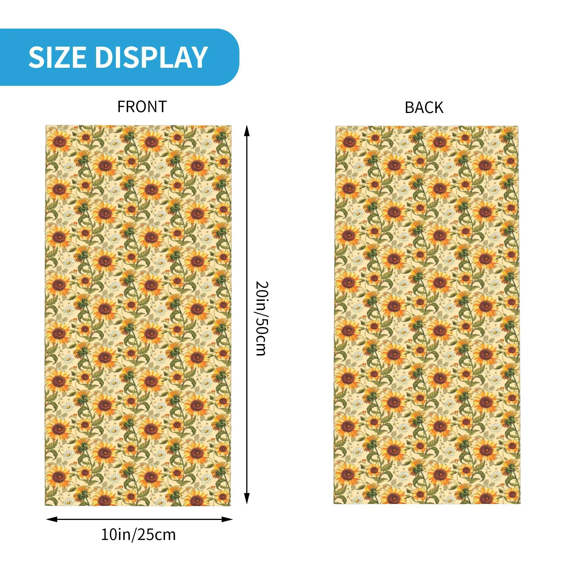 Bunga Matahari 70S Vintage Pola Emas Bandana Penutup Leher Masker Bungkus Cetak Syal Masker Wajah Hangat Lari Uniseks Dewasa Semua Musim