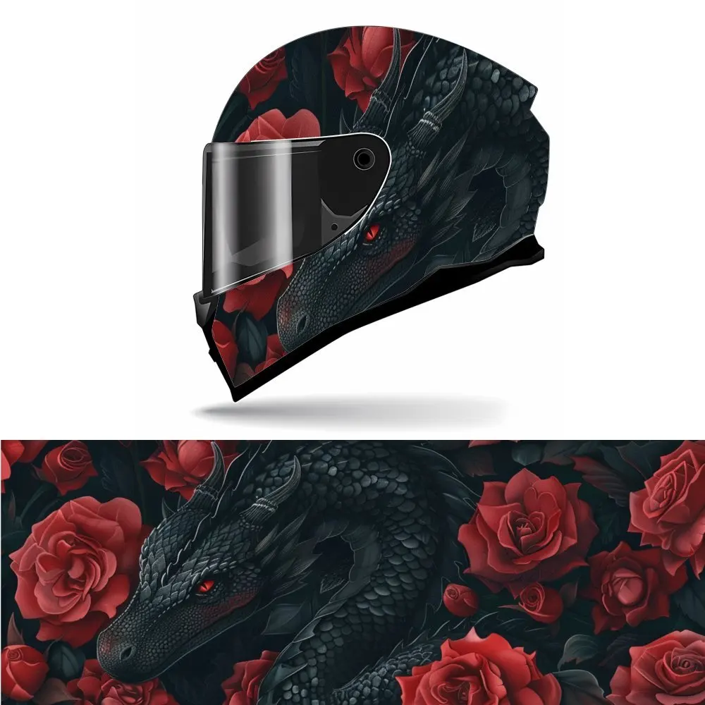 

Mysterious black dragon and red rose motorcycle vinyl wraps helmet decal,self-adhesive waterproof helmet decoration,universal mo