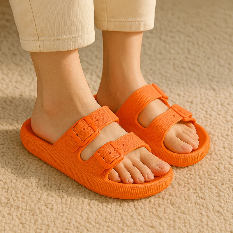 جديد المرأة نعال شاطئ سميكة القاع المضادة للانزلاق المنزل الصنادل في الهواء الطلق مادة إيفا النعال لون نقي