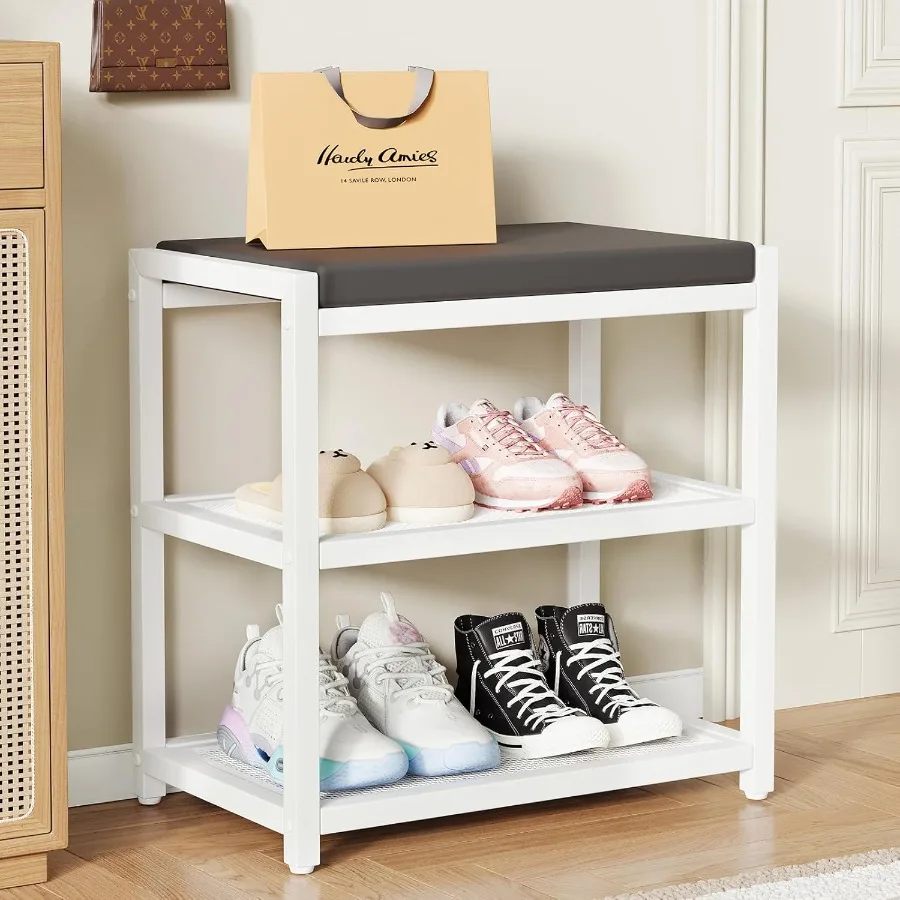 

Stylish and Functional Small Shoe Bench with Storage Shelf for Entryway or Living Room Durable Seat Cushion Supports Up to 300