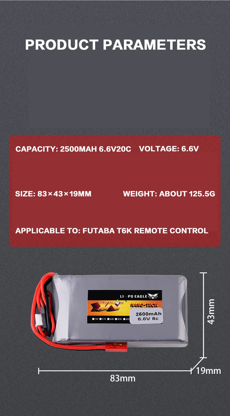 2S 6.6V 8C 2500 mAh แบตเตอรี่ Lipo สําหรับวิทยุ Futaba 14SG 16SZ 18SZ 4PLS T6K RC วิทยุรีโมทคอนโทรลเครื่องส่งสัญญาณ Part 6.6V แบตเตอรี่