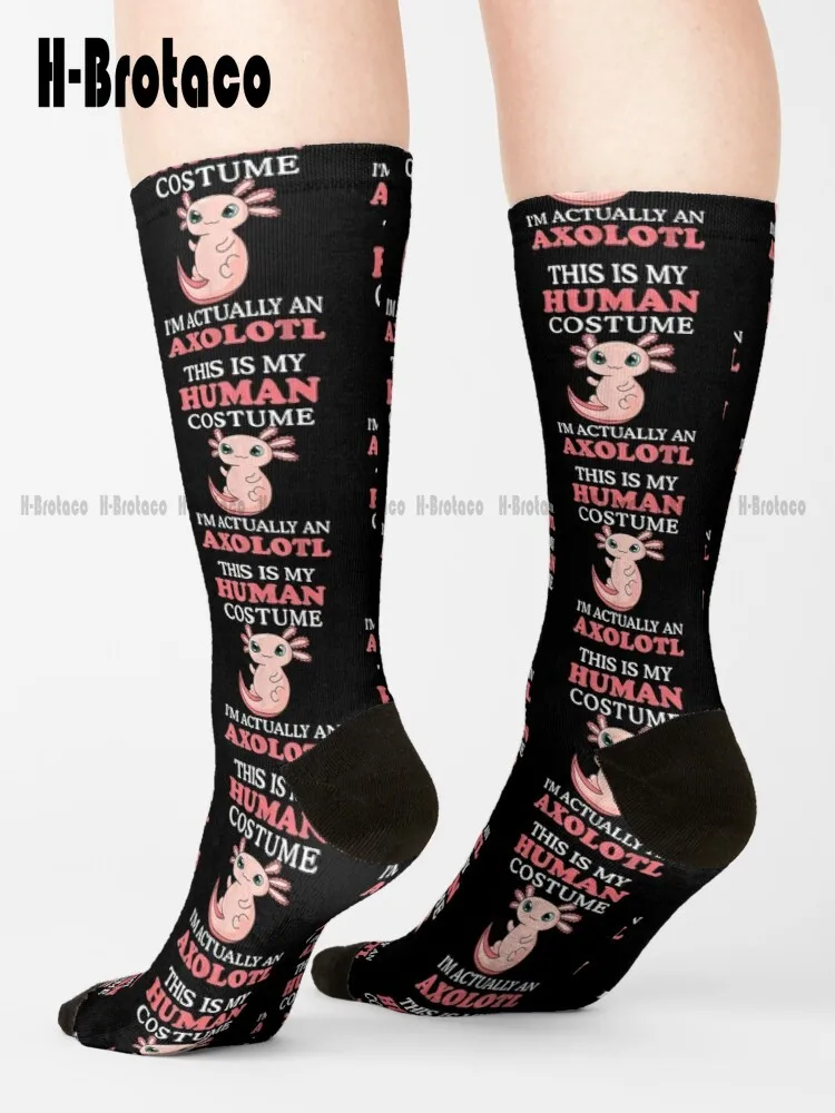 This Is My Human Costume I'M Actually An Axolotl Cute Kawaii Socks Custom Socks Custom Gift Harajuku Retro Gd Hip Hop Cartoon