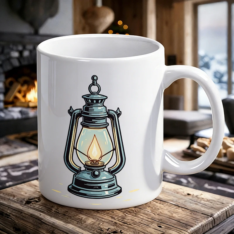 

Fashion Mug Coffee Cup Vintage-Style Lantern Lamp with Lit Candle for Home Decor
