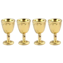 4Pcs 1/12 Dollhouse Miniature Accessories Mini Metal Wine Glass Simulation Goblet Mug Model Toys for Doll House Decoration OB11