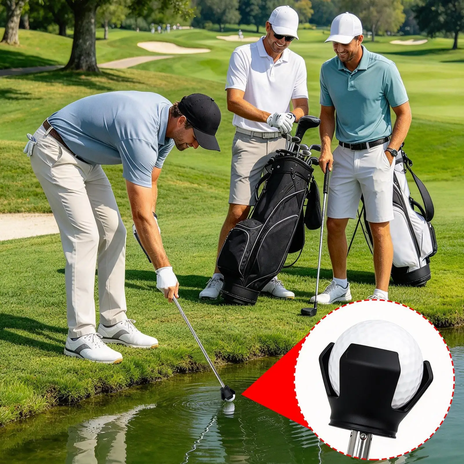 Golf Ball Retriever Telescopic 3-Prong Telescopic Back Saver Claw Tool Suction Cup Golf Retriever For Dad Women Husbands Friends