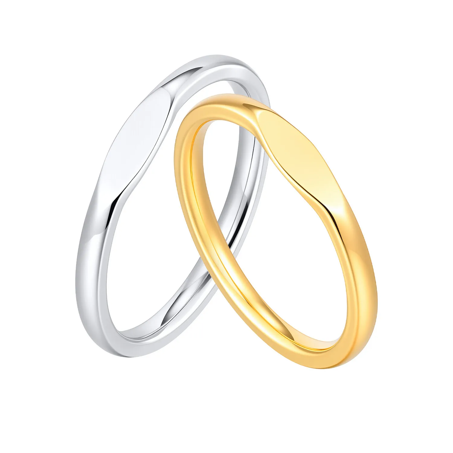 Geometry Slim Signet Rings for Women, Stainless Steel Finger Pinky Ring Gold Color, Wedding Band Party Gift