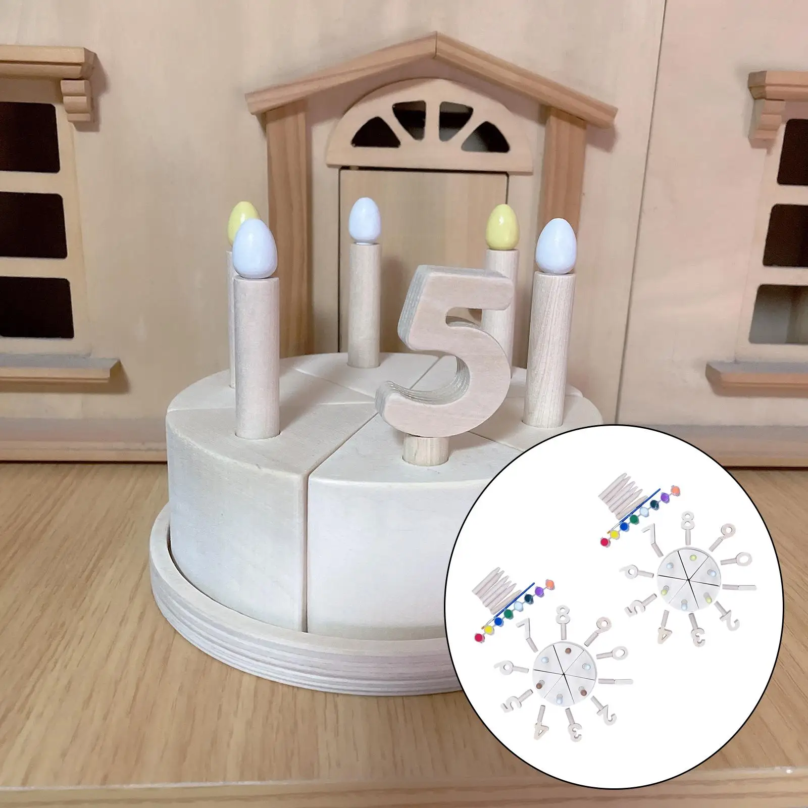 DIY Wooden Birthday Cake Painting Kit toy Pretend kids children play Boys Girls