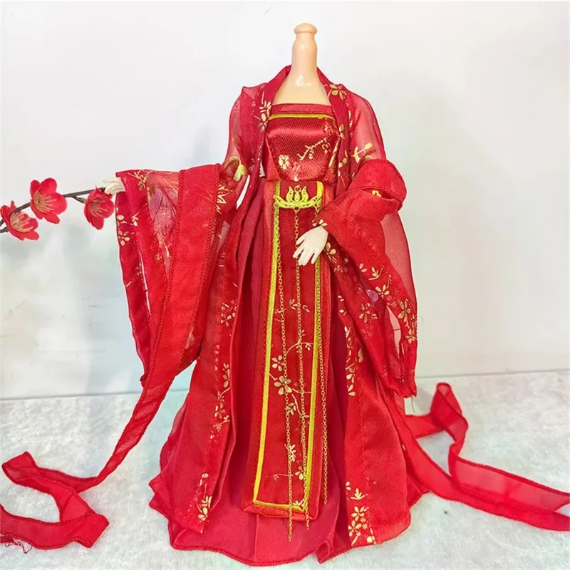 1/6 Maßstab Weibliches klassisches Hanfu-Kleid im antiken Stil mit weiten Ärmeln und trägerlosem Design für 12'' Tbl Ph Actionfigur-Körpermodell – Detail 4