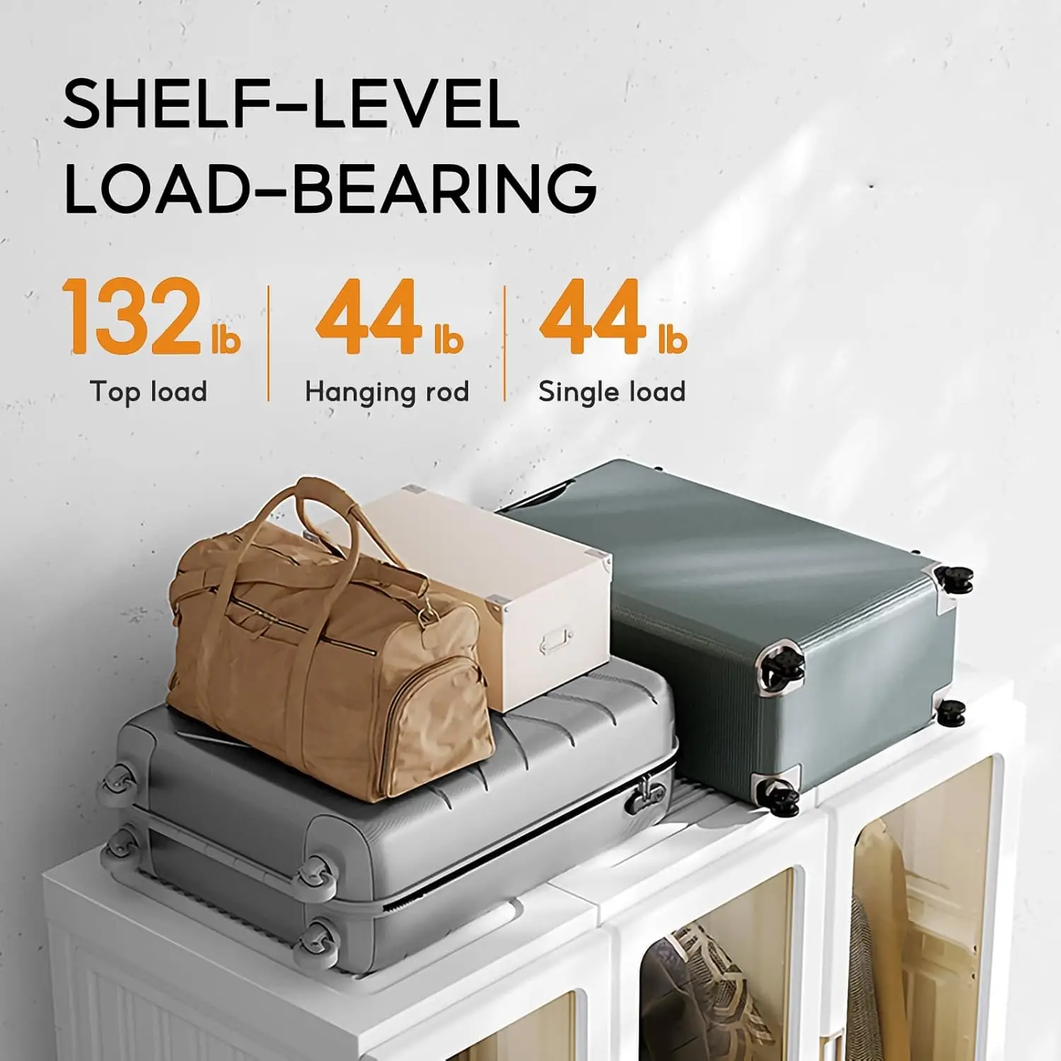 Organizer Lemari Portabel Transparan dengan Pintu Magnetik & 3 Tiang, Perakitan Mudah