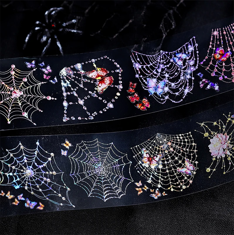 Spider Web Shell Shimmer Tape, Dark Gothic Decorative Material, Multi‑Functional Tape for Journals, Scene Creation & Decoration