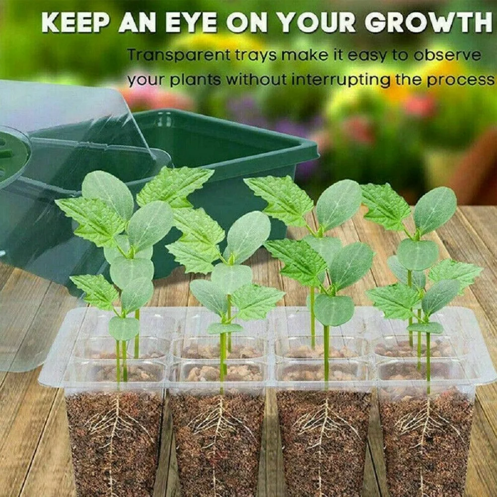 12 Seed Trays Set Rectangle Deep Root Grow Box Indoor Outdoor Cell Seedling Starter Tray Plant Pots For Bonsai Flowers Herbs