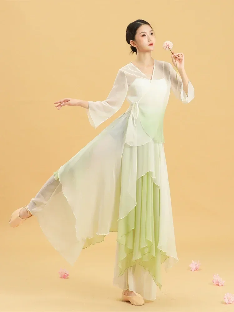 Ballerino d'arte popolare cinese Danza classica orientale Hanfu Performance Abiti da pratica Costumi di danza nazionale Yangko per donne adulte