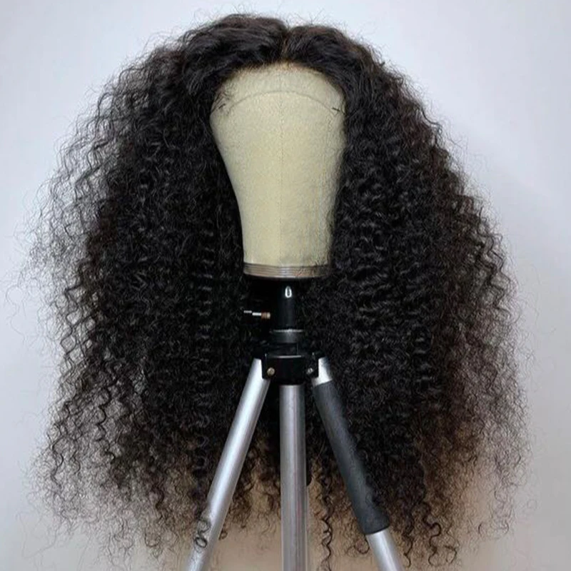 

Natural Black Glueless Long Kinky Curly 180Density 26inch Deep Lace Front Wig For Women With Baby Hair Preplucked Daily