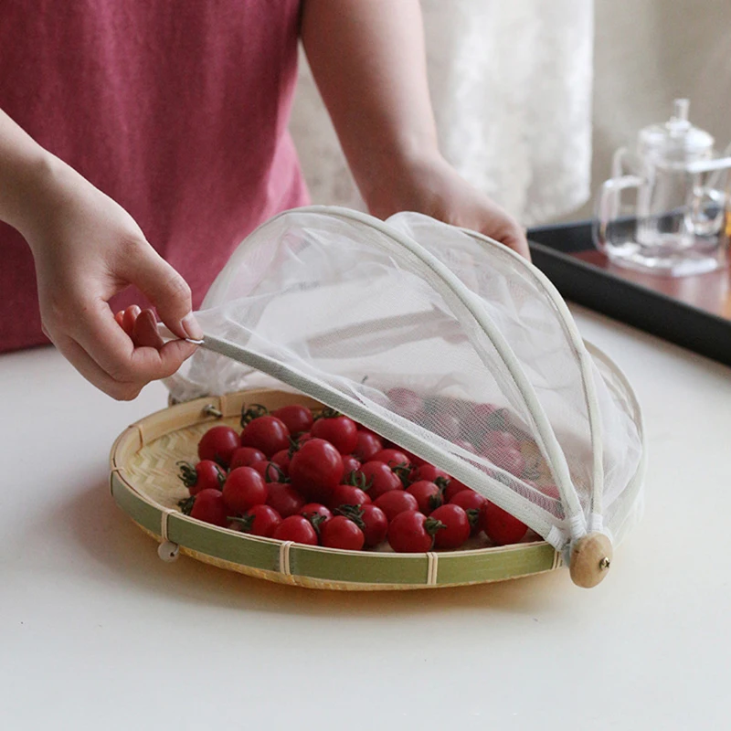 

Food Net Cover Storage Basket Hand-Woven Tent Basket Tray Fruit Vegetable Bread Basket Simple Atmosphere Picnic Mesh Basket