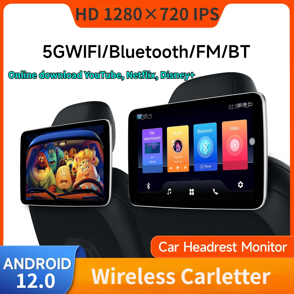 

10.1''/11.6''Headrest Monitor Display IPS Android 12 2G+32G With USB/HDMI/AV Touch Screen For Car Rear Seat Player Online Video