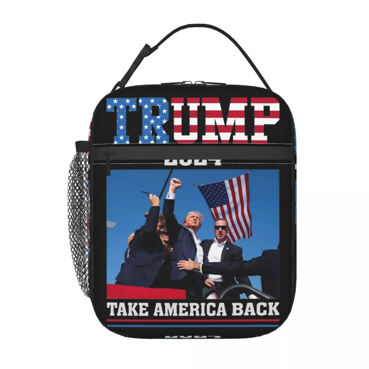 Insulated Lunch Bag Fight Trump 2024 Merch Trump Shot Shooting Take American Back Storage Food Box Cooler Lunch Box For School