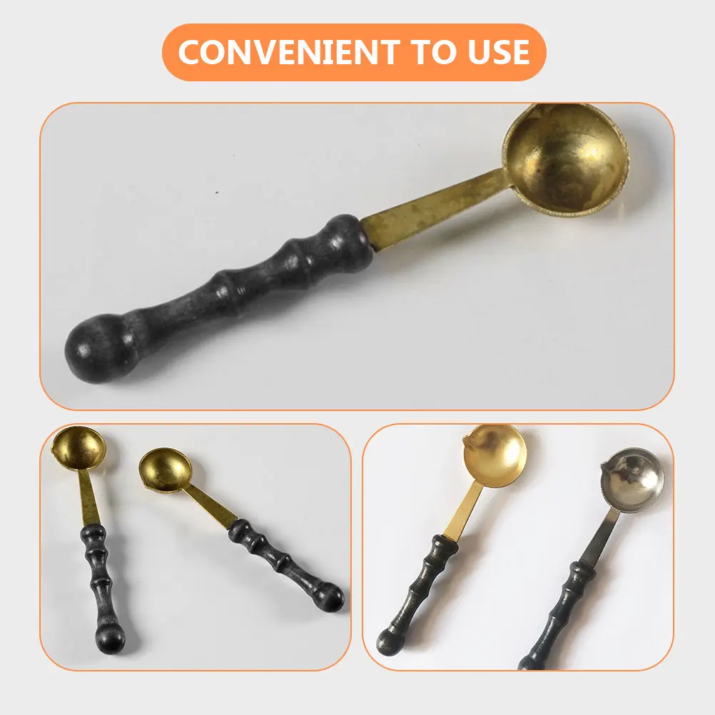 2Pcs Chic Wax Sealing Spoon Wooden Handle Rustproof Copper Melting Scoop for Envelope Sealing DIY Craft Gift Box Preparation