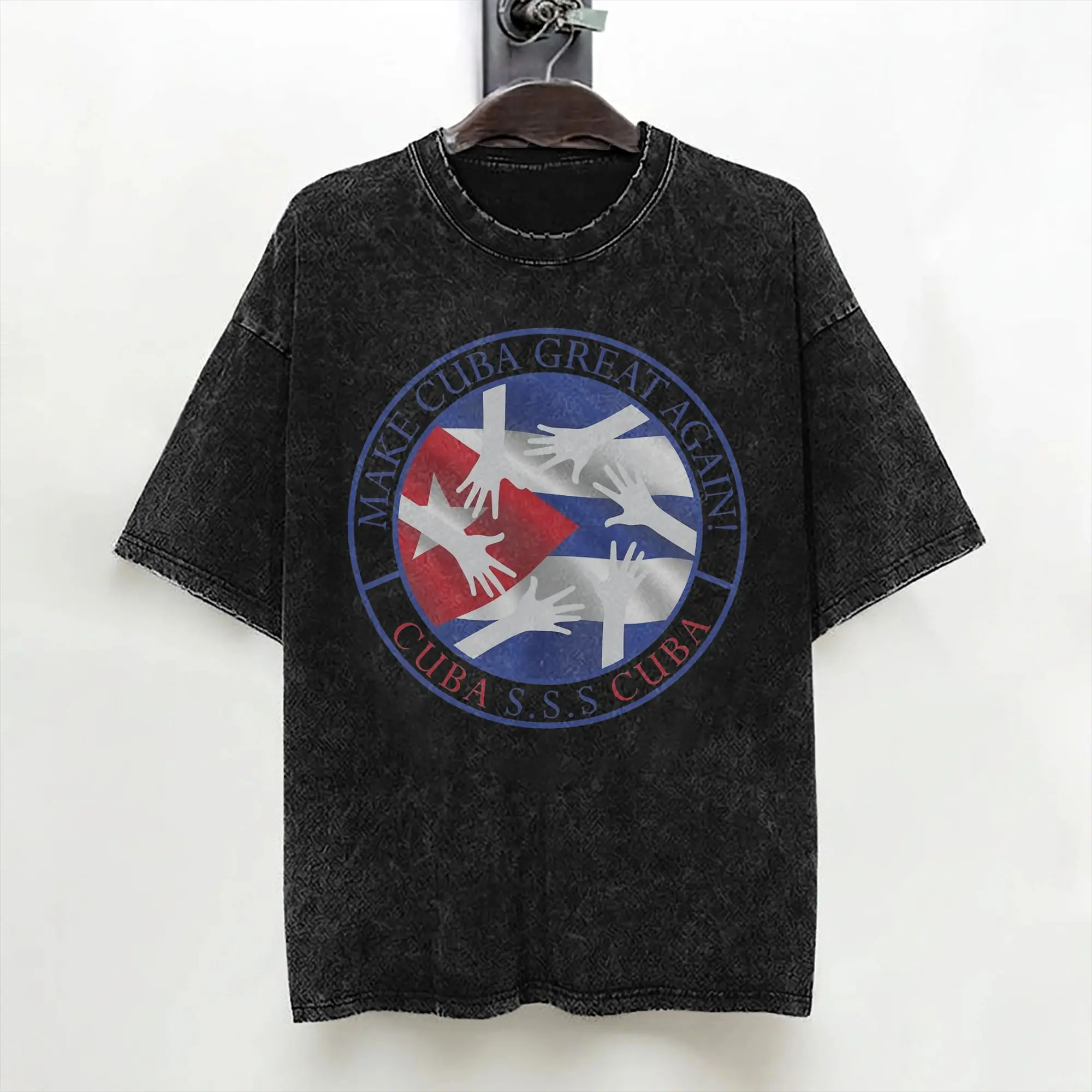 Washed T Shirt Make Cuba Great Again Hip Hop T-Shirt Harajuku Cuba SOS Streetwear 100% Cotton Summer Tee Shirt for Men Women
