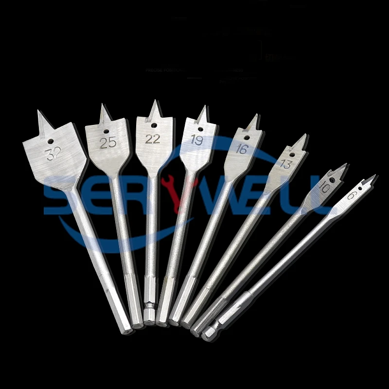 Brand New 8 Pc Spade Flat Wood Bit Set + Extension (6,10,12,16,18,22,25,32)