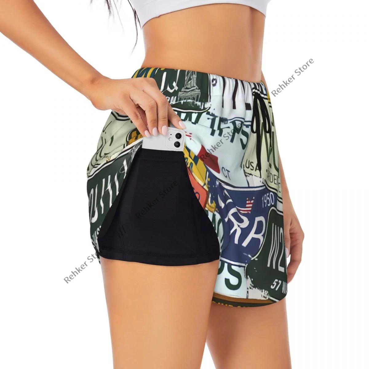 ワークアウトショーツフィットネス速乾性二重層ショーツオリジナルレトロスタイルプレートクリエイティブトラベルヨガショートジムレギンス