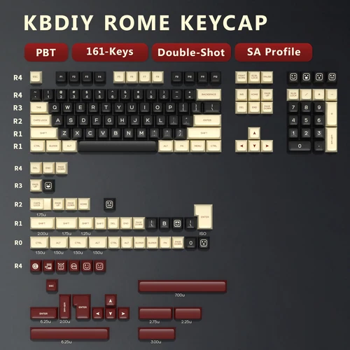 Imagen 2 del producto KBDiy-Juego de teclas de teclado PBT Rome, teclas personalizadas Retro de doble disparo, perfil SA ISO 7U, 161 teclas para interruptores MX GMK67 K500