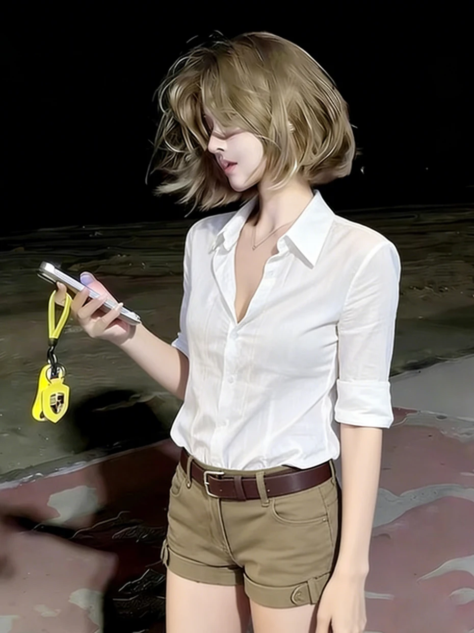

Women's Short Sleeve Linen Shirt Korean Style Slim Fit Commute Fashion Unique Beautiful Waist-Cinching Summer Shirt